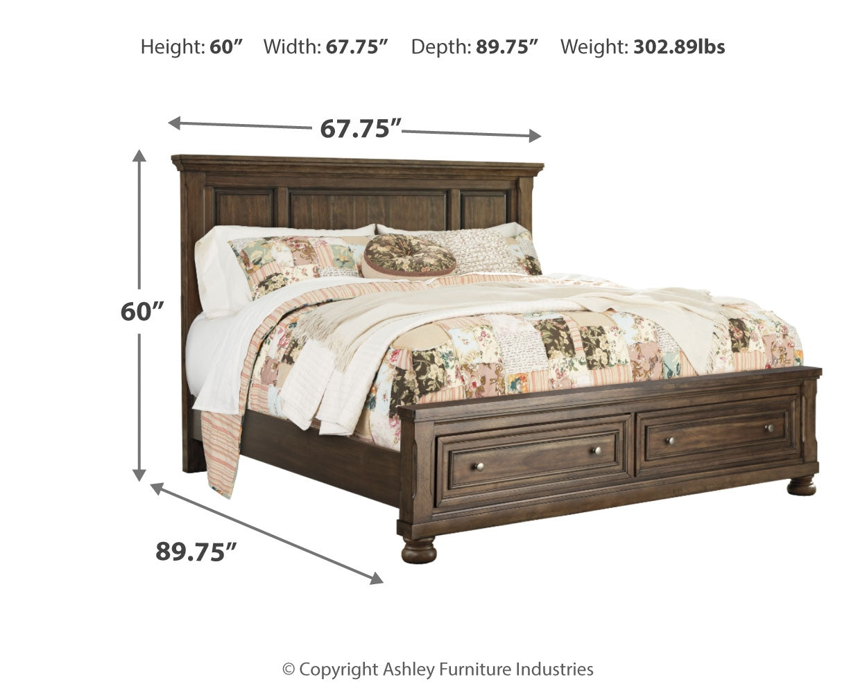 Flynnter Queen Panel Bed with 2 Storage Drawers