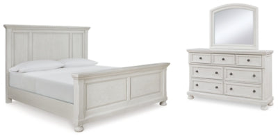 Cama Queen Robbinsdale con paneles, tocador y espejo
