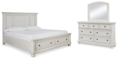 Cama Queen Robbinsdale con almacenamiento, tocador y espejo