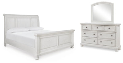 Cama tipo trineo Robbinsdale King, tocador y espejo