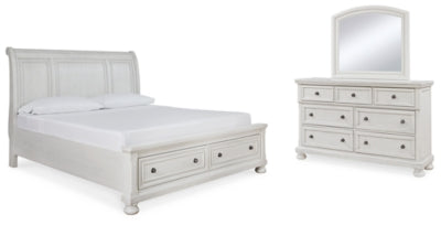 Cama con almacenamiento, tocador y espejo Robbinsdale King Sleigh