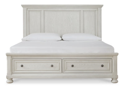 Cama Queen Robbinsdale con almacenaje, tocador, espejo y mesita de noche