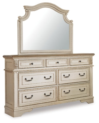 Realyn Queen Upholstered Panel Bed, Dresser, Mirror, Chest and 2 Nightstands