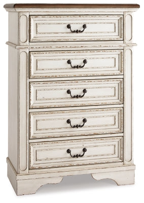 Realyn Queen Panel Bed, Dresser, Mirror, Chest and Nightstand