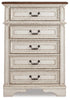 Realyn Full Upholstered Panel Bed, Dresser, Mirror, Chest and 2 Nightstands