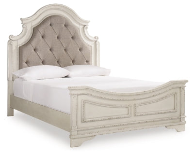Realyn Queen Upholstered Panel Bed, Dresser, Mirror, Chest and 2 Nightstands