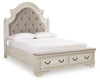 Realyn Queen Upholstery Panel Bed, Dresser, Chest, Nightstand, and Vanity Set