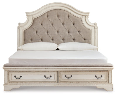 Cama King con almacenamiento, tocador, espejo y dos mesitas de noche Realyn