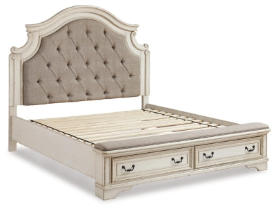 Cama King con almacenamiento, tocador, espejo y dos mesitas de noche Realyn
