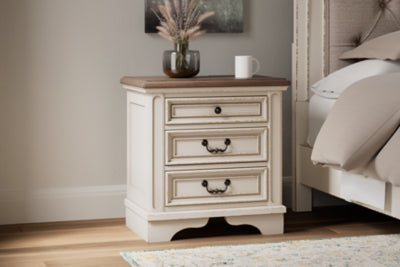 Realyn Queen Upholstery Panel Bed, Dresser, Chest, Nightstand, and Vanity Set