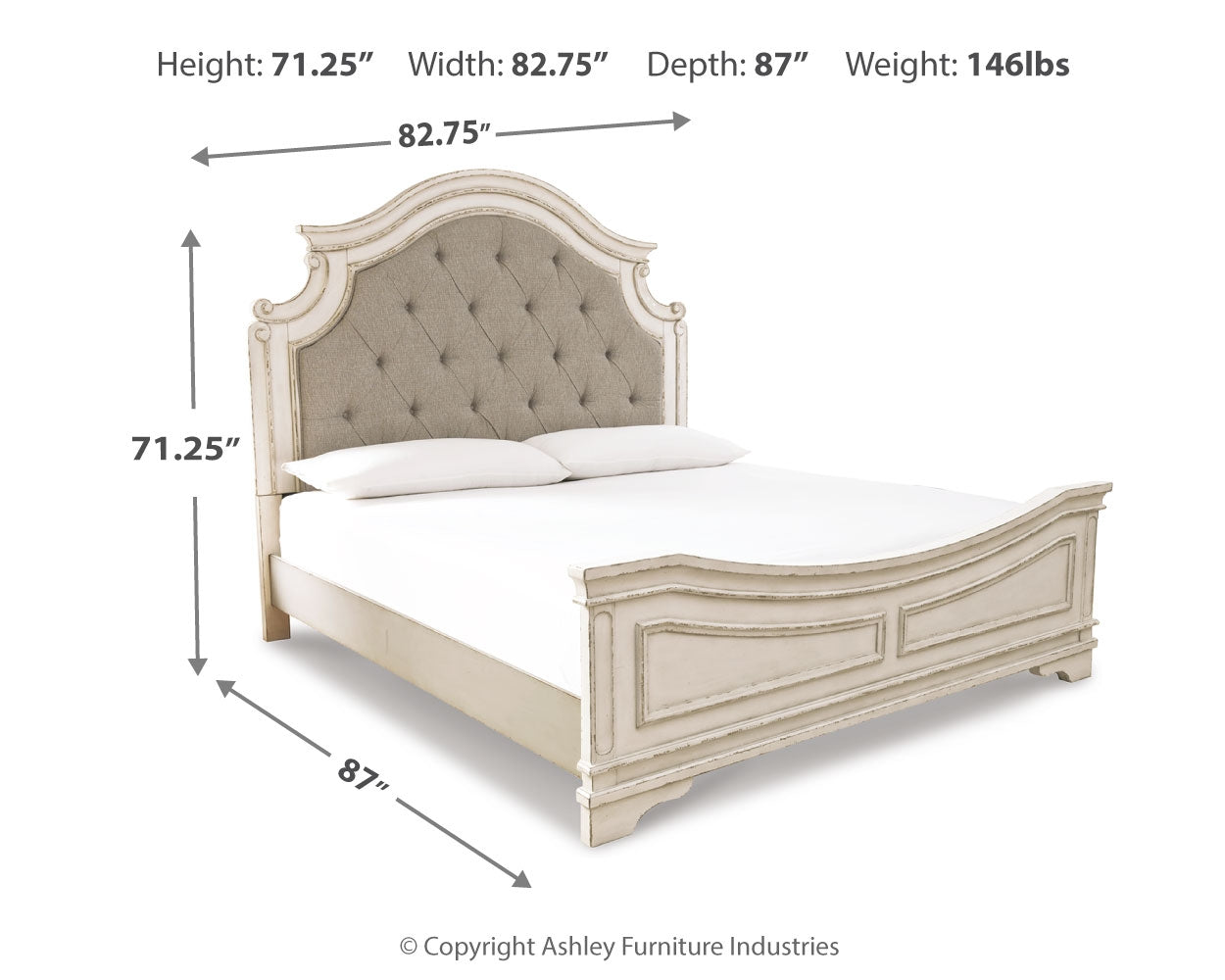 Cama tapizada Realyn King con paneles