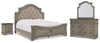 Cama King tapizada con paneles, tocador, espejo y mesita de noche Lodenbay
