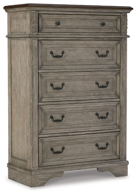 Cama King tapizada con paneles, tocador, espejo, cómoda y mesita de noche Lodenbay
