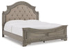 Cama King tapizada con paneles, tocador, espejo y mesita de noche Lodenbay