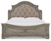 Cama King tapizada con paneles, tocador, espejo y mesita de noche Lodenbay