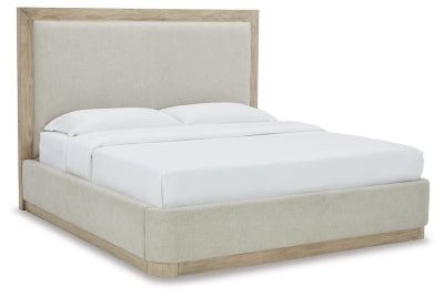 Cama tapizada Hennington California King, tocador y espejo