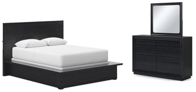 Cama Queen con paneles, tocador y espejo Londer