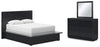 Cama Queen con paneles, tocador y espejo Londer