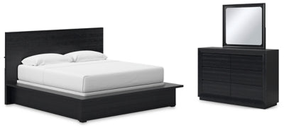 Cama King con paneles, tocador y espejo Londer