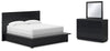 Cama King con paneles, tocador y espejo Londer