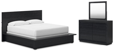 Cama California King con paneles, tocador y espejo Londer