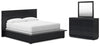 Cama California King con paneles, tocador y espejo Londer