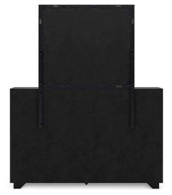 Cama California King con paneles, tocador y espejo Londer
