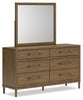 Roanhowe California King Upholstered Bed, Dresser and Mirror