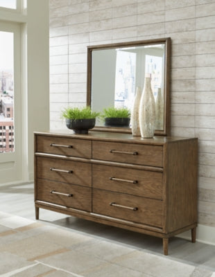 Roanhowe California King Upholstered Bed, Dresser and Mirror