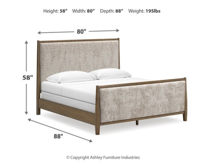 Roanhowe King Upholstered Bed, Dresser and Mirror