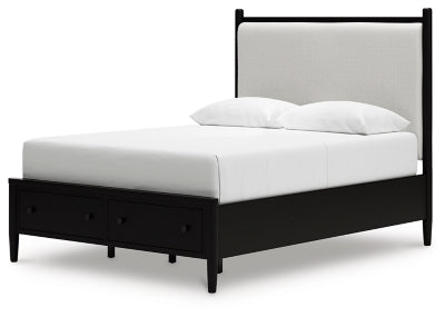 Cama Queen Portdown con almacenamiento y paneles tapizados