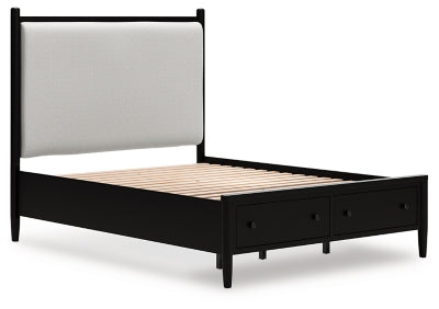Cama Queen Portdown con almacenamiento y paneles tapizados