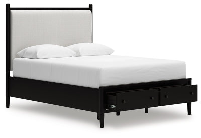Cama Queen Portdown con almacenamiento y paneles tapizados