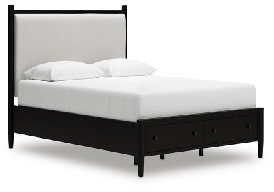 Cama Queen Portdown con almacenamiento y paneles tapizados