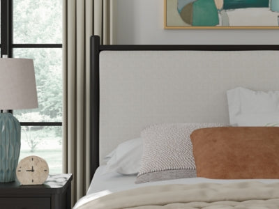 Cama Queen Portdown con almacenamiento y paneles tapizados