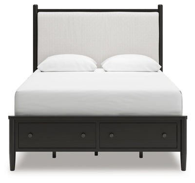 Cama Queen Portdown con almacenamiento y paneles tapizados