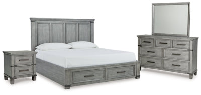 Cama California King con almacenamiento, tocador, espejo y mesita de noche Russelyn
