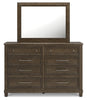 Hillcott Queen Upholstered Bed, Dresser and Mirror