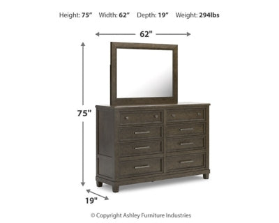Hillcott King Upholstered Bed, Dresser and Mirror