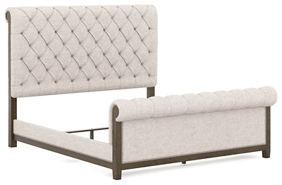 Hillcott King Upholstered Bed, Dresser and Mirror