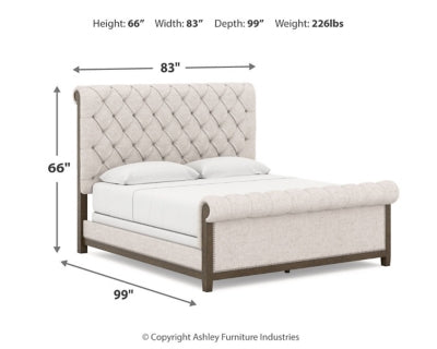 Hillcott King Upholstered Bed, Dresser and Mirror
