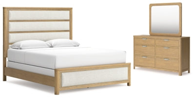 Cama tapizada Rencott California King, tocador y espejo