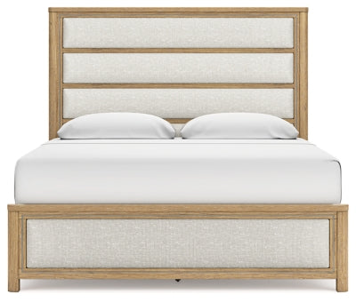 Cama tapizada Rencott California King, tocador y espejo