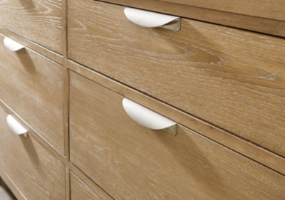 Rencott Queen Upholstered Bed, Dresser and Mirror