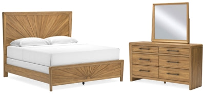 Cama King con paneles, tocador y espejo Takston