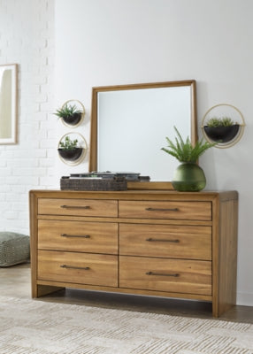 Cama California King con paneles, tocador y espejo Takston