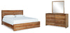 Cama con paneles, tocador y espejo Dressonni California King