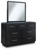Cama Queen con paneles tapizados, tocador y espejo Rowanbeck