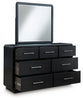 Cama Queen con paneles tapizados, tocador y espejo Rowanbeck