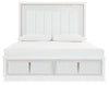Cama Queen tapizada con almacenaje, tocador y espejo Chalanna
